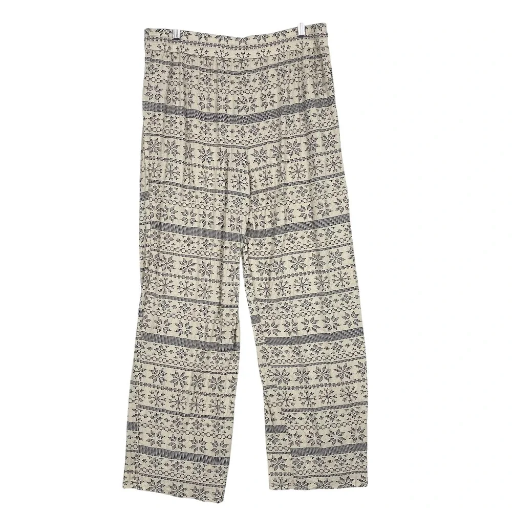 Kate Quinn Pajama Pants Womens Large Ivory Fair Isle Bamboo‎ Lounge Christmas